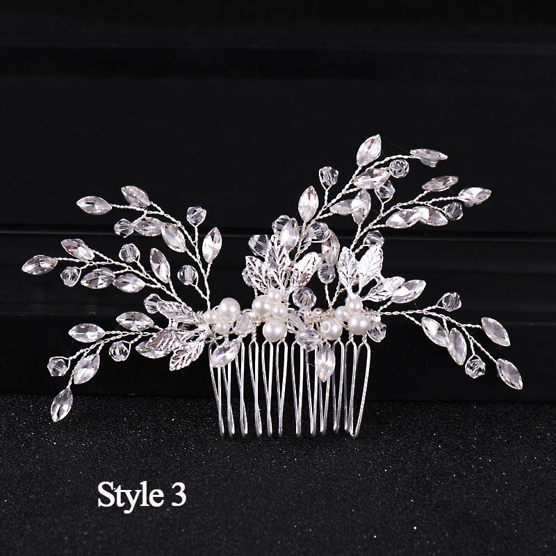 GETNOIVAS Handmade Silber Farbe Perle Blume Haar Kamm Braut Tiara Crown Kopfschmuck Hochzeit Braut Frauen Haar Schmuck Zubehör: Style 3