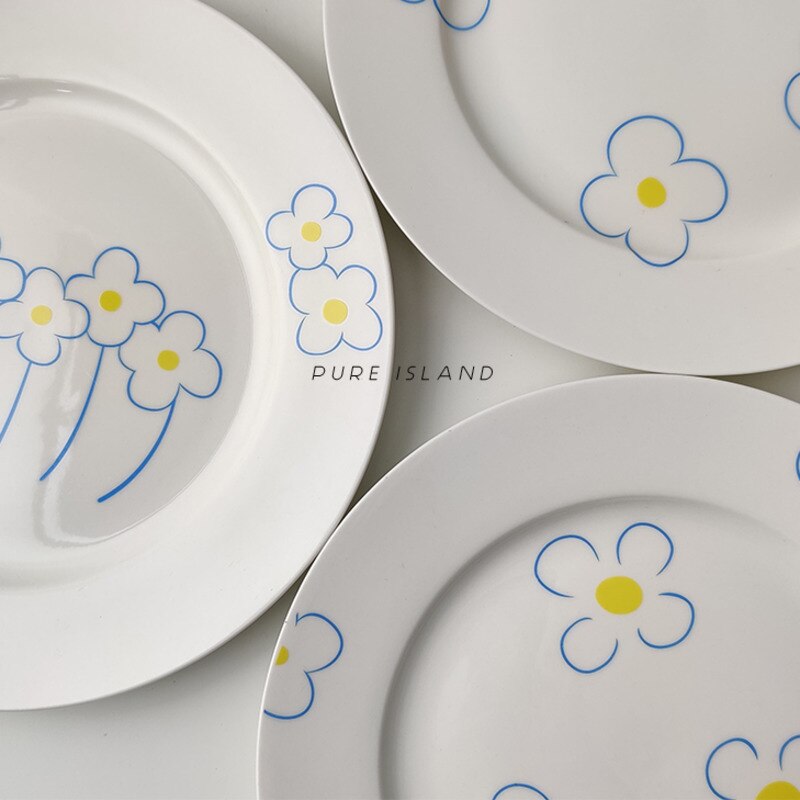 8 Inch Tableware Cute Flower Pattern Plates Ceramic Dinner Set Nordic Porcelain Dessert Plate Steak Salad Snack Cake Plates