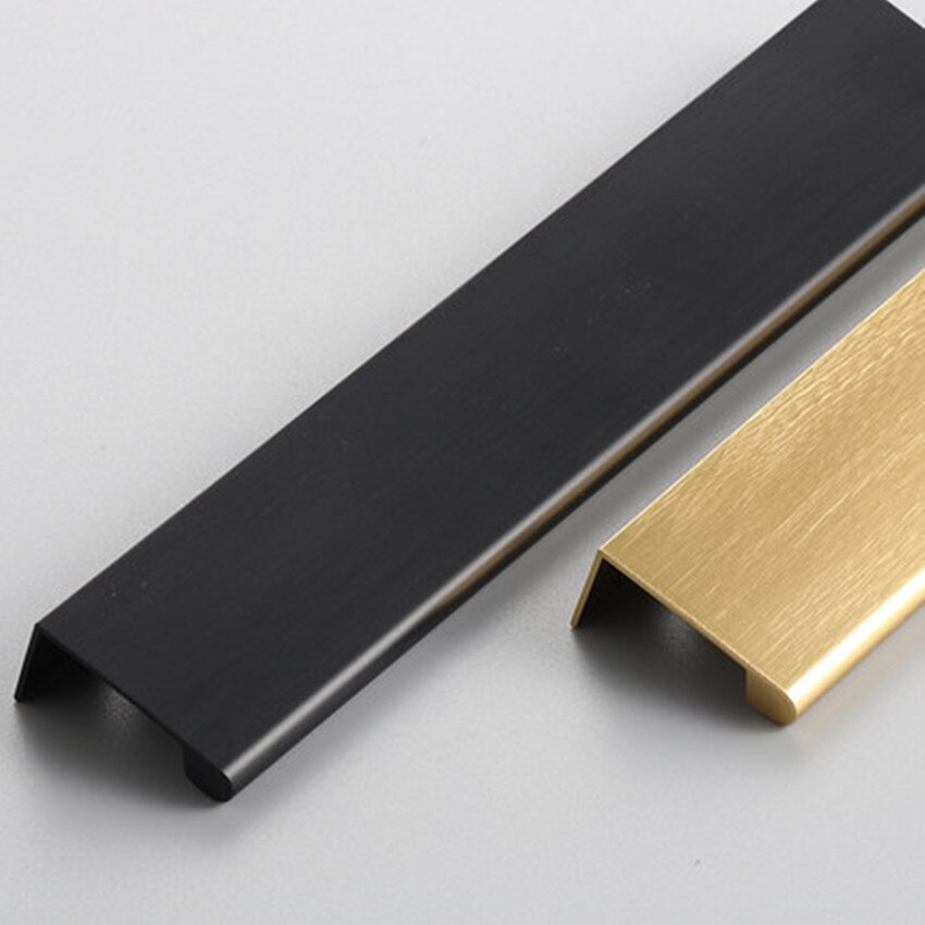 Modern simple Invisible handle black brushed gold kitchen cabinet cupboard wardrobe door handle Surface mounted long edge pull