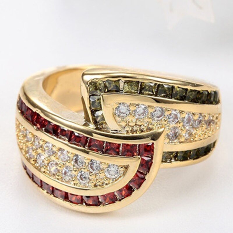 Luxury Gold Color Staggered Micro Pave CZ Stone Ring For Women Men Red Rhinestone Wedding Ring Good Jewellery Z5M343