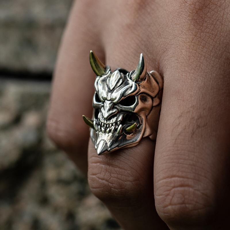 Japanse Hannya Masker Skull Ring Retro Halloween Menand Vrouwen Ringen Hip Hop Rock Sieraden Verstelbare