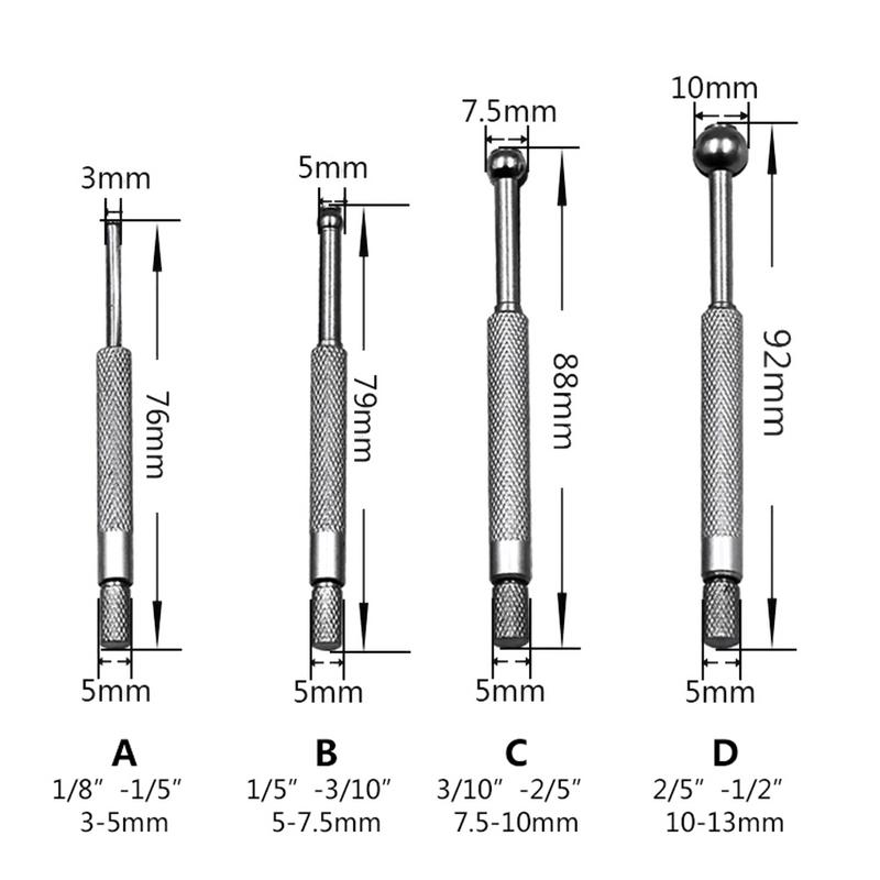Mini 4 unids/set calibre de orificio medidores de telescopio conjunto completo tipo de bola calibre 3-13mm bola completa agujero pequeño calibre de precisión