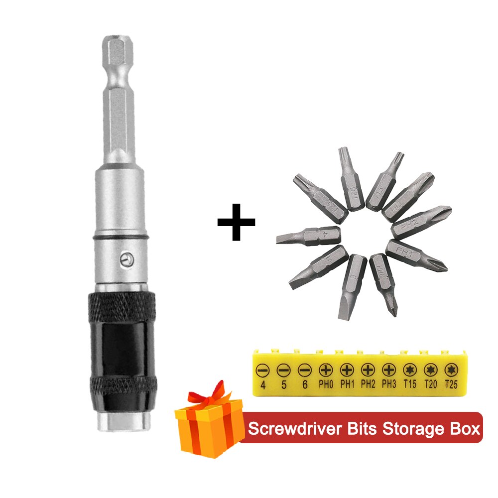 1/4 "Hex Magnetic Screw Drill Tip Locking Bit Quick Change Holder Drive Guide Drill Bit Screw Tool Screwdriver Bit Extension Rod: Silver Set