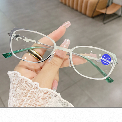 Gafas de lectura para mujer, lentes ópticas para presbicia, ordenador, gafas graduadas de grado de aumento, gafas de grau feminino: Plata / +400