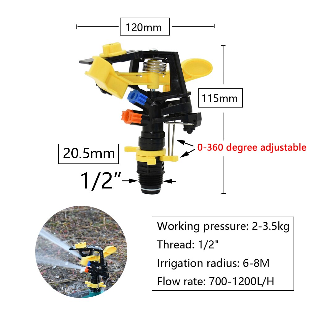 1/2" 3/4" Thread Garden Lawn Rotary Watering Sprinklers Automatic 360 Degrees Farm Rocker Sprinkler Irrigation Water Nozzle: WHITE
