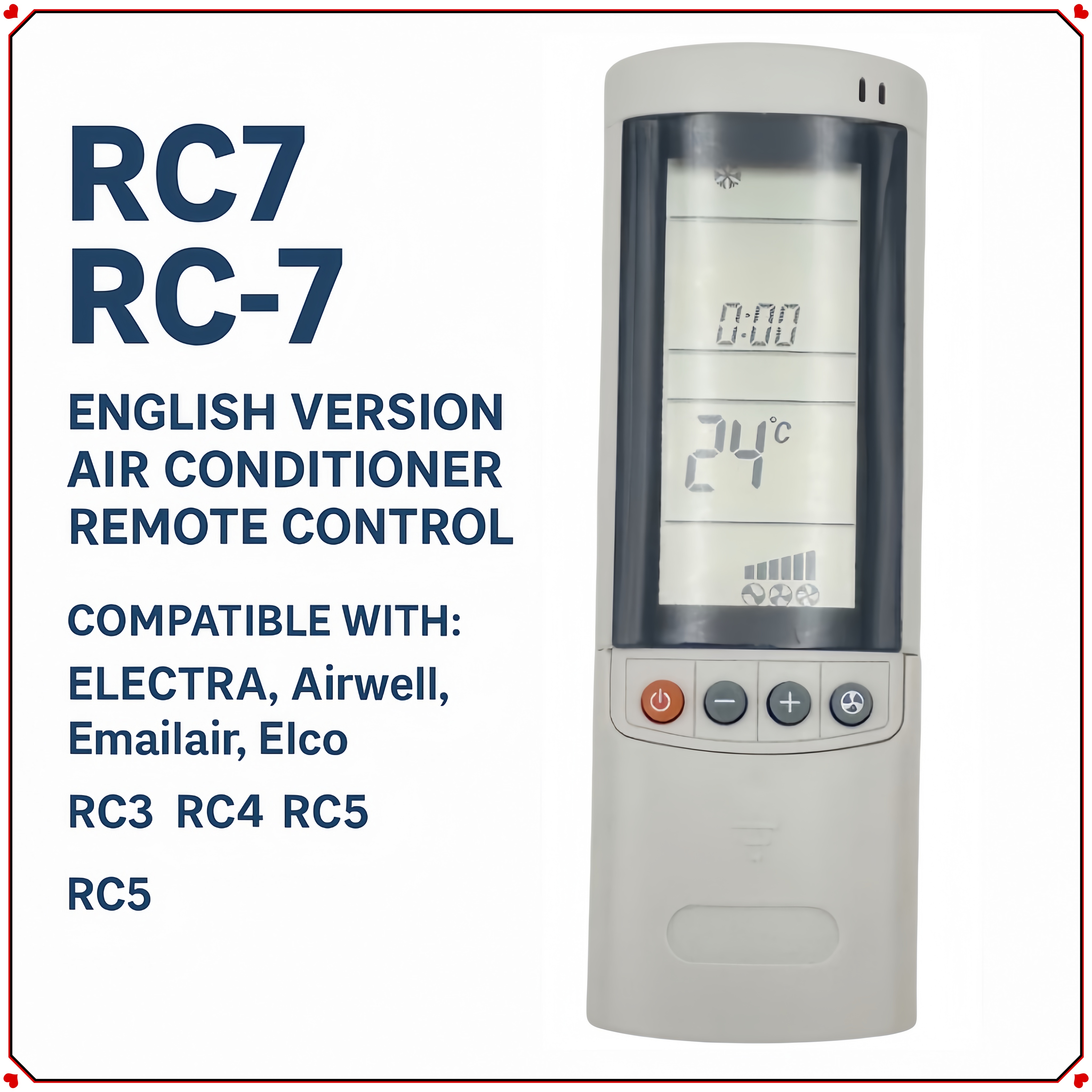 RC7 RC-7 Telecomando universale per condizionatore d'aria inglese per Electra Airwell Emailair Elco Sostituisci RC3 RC4 RC5