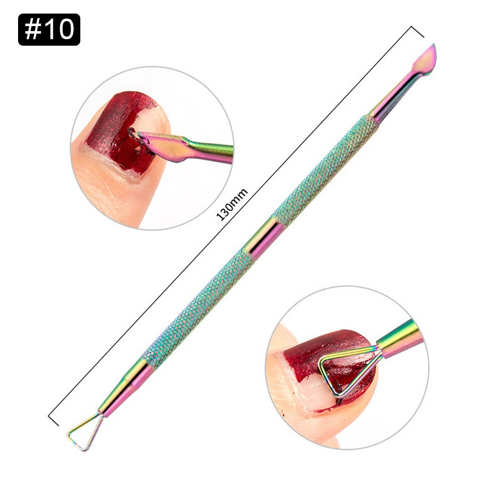 1pcs Rainbow Nail Cuticle Pushers Tweezers Nipper Clipper Scissor Dual-end Dead Skin Remover Manicure Pedicure Nail Art Tool: Pattern 10