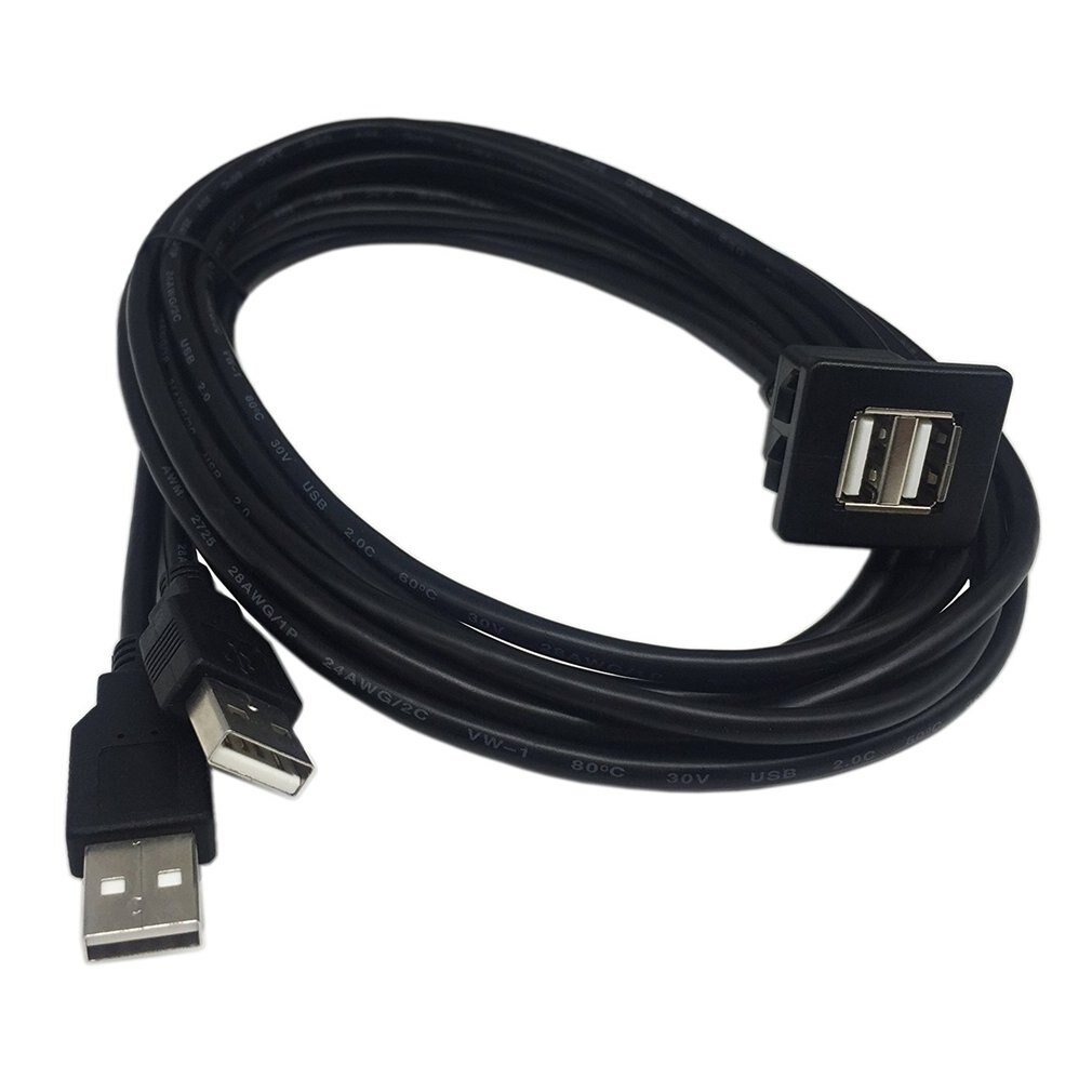 USB2.0 Flush Mount Cable 1M/2M Double/Single USB Port Extension Flush Dashboard Panel Mount Cable For Car Boat Motorcycle