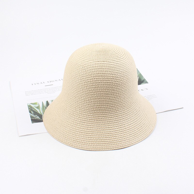 Boho strand rejse bucket cap kvinder sommer sol hat cloche stråhat vintage solid floppy panama hat: Beige