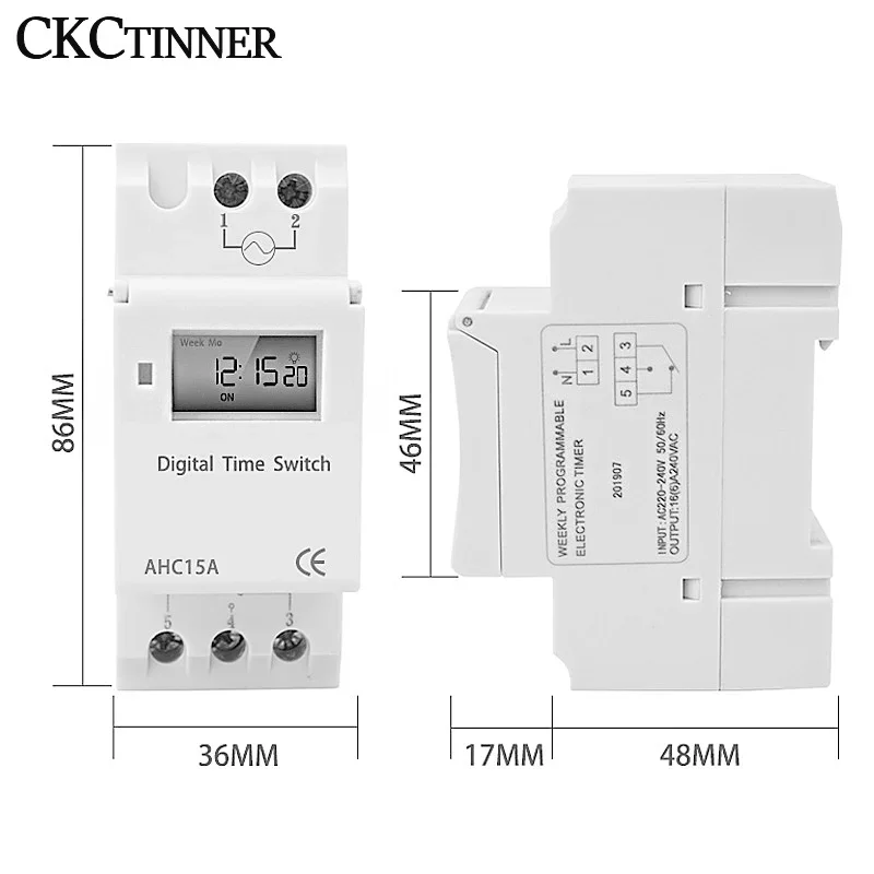 Lcd-digitaalinen ajastin ahc 15a ohjelmoitava aikarele ajastinkytkin 12v 24v 48v ac 110v 220v elektroninen viikkolaskuri