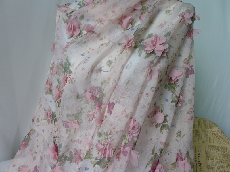 3D flores tela tul encaje rojo 3D gasa tela roseta impresión boda Vestido de novia vestido de encaje tela por yarda