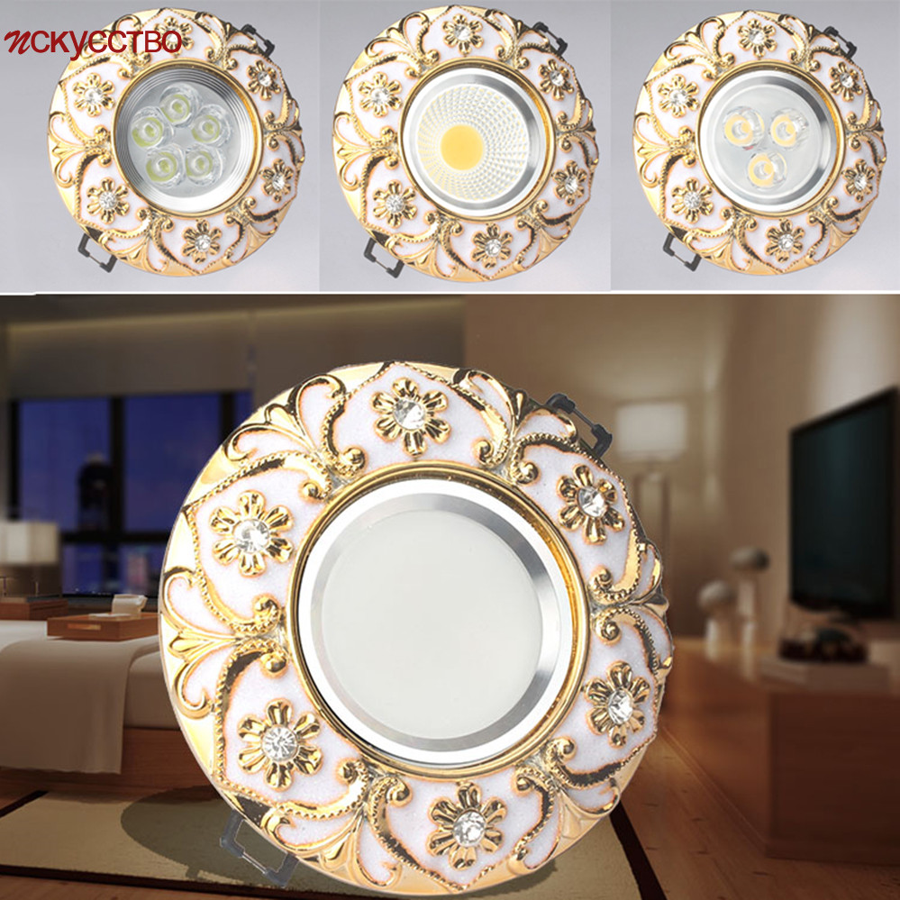 Europeisk luksuriøs diamantbesatt gullgirlander led-downlights 3w 5w 7w for gang, entré, spisestue, 220v innfelte lamper, spotlights