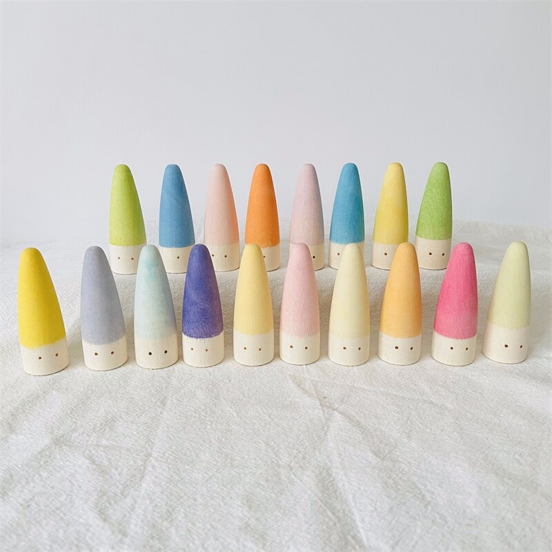 Regenbogen Peg Puppen Set Baby Holz Abbildung Blöcke Konstruktor Kinder Montessori Pädagogisches Spielzeug Open Ended Spielen Spielzeug für Kinder: I