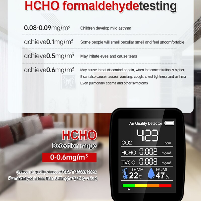 Xiaomi-Detector de del aire 5 en 1, Detector de dióxido de carbono TVOC HCHO con pantalla de temperatura y humedad, 2022