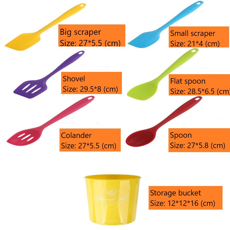 Durable Color 10pcs Set Non-stick Cookware Rainbow Kitchen Cooking Tools Silicone Kitchenware With Storage Barrel Set Gadgets