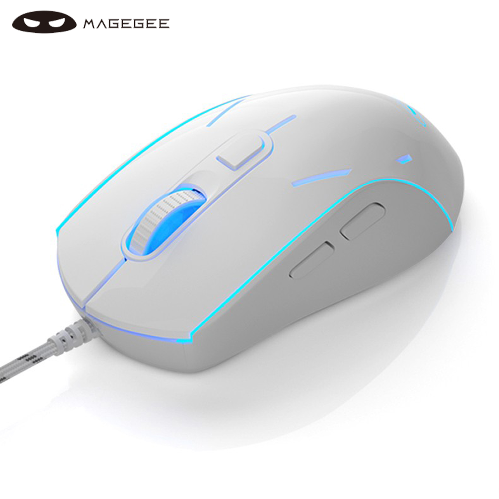 Ratón silencioso para juegos con cable MageGee G12, ratón retroiluminado con LED de respiración de 7 colores, ratón óptico ergonómico de 6 DPI ajustables para Windows: Blanco