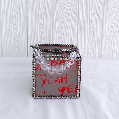Diamant vierkante doos stijl reflecterende letter dames feest handtas schoudertas crossbody tas vrouwelijke ketting portemonnee: Rood