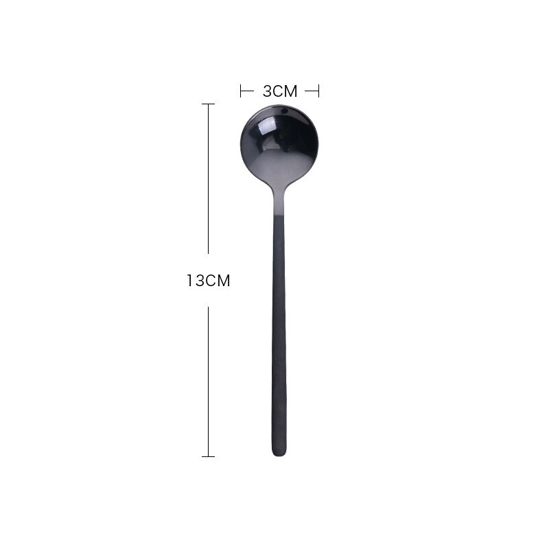 Cuillère à café, Mini accessoires cuillère à dessert cuisine à manger forme ronde café en acier inoxydable, maison: Black