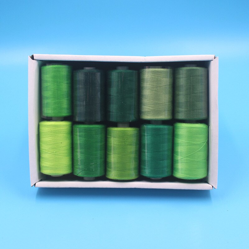 Hilo de coser 402 poliéster, 10 carretes/paquete, 1000 yardas/carrete para máquina de coser, costura a mano, costura multicolor: 03 Green