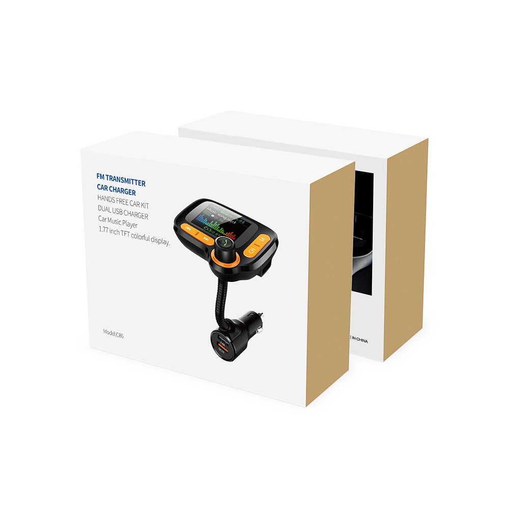 Modulador FM, Kit de coche 1,8 pulgadas, pantalla LCD QC3.0, cargador de coche, cables libres, transmisor FM Bluetooth 5,0