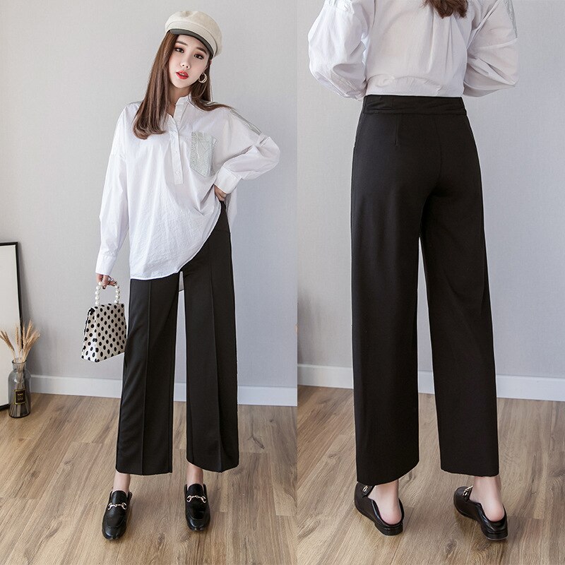 Length Thin Wide Leg Maternity Pants Elastic Waist Belly Trousers Clothes for Pregnant Women Formal Work Pregnancy
