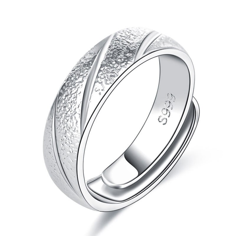 crack engraved Stainless Steel Ring Men Adjustable Simple Opening Classic Rings for Men Rock Engagement Band Jewelry: White