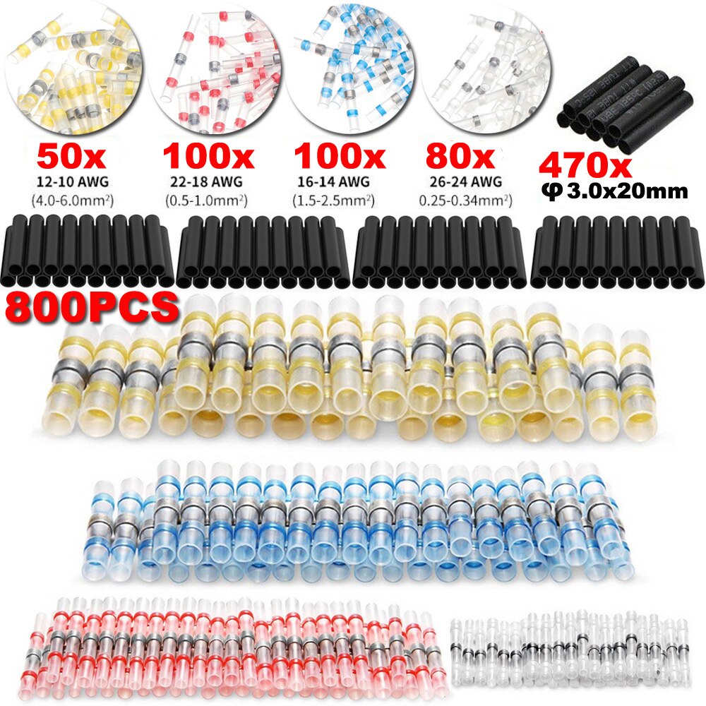 Terminales de conectores de Cable, empalme de Cable eléctrico impermeable, manguito de empalme, sello aislado, 26-10 AWG, 800 Uds.