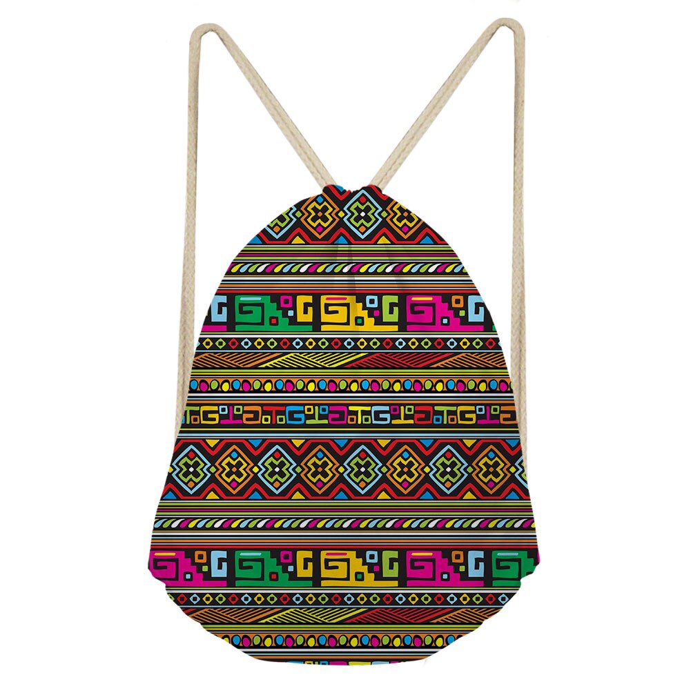 Art Style africain impression cordon sacs femmes ethnique noir Style plage épaules sac Afro dames élément chaîne sac à dos: Gris
