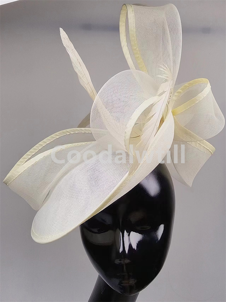 Rosa quente derby fascinator chapéu feminino casamento igreja acessórios de cabelo senhoras chique véu moda pillbox boné elegante festa millinery: Marfim