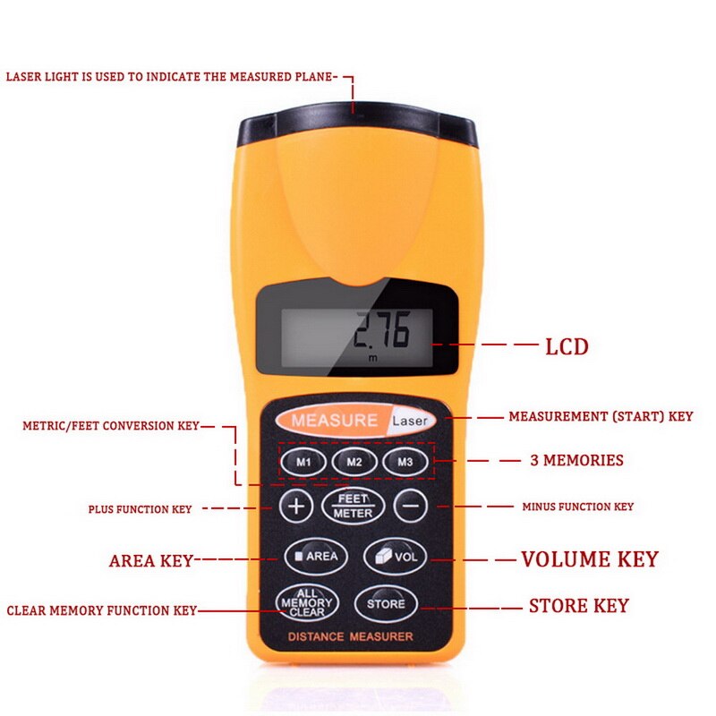 -3007 Multifunctional LCD Digital Rangefinders Ultrasonic Rangefinder Handheld Rangefinder Electronic Measuring Instrument