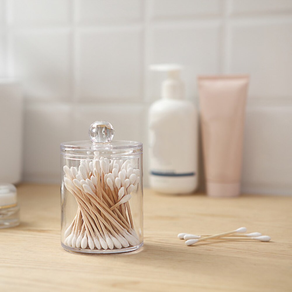 Caja de acrílico transparente para cosméticos, organizador de maquillaje, contenedor de plástico, torundas de algodón, soporte para palillos de dientes