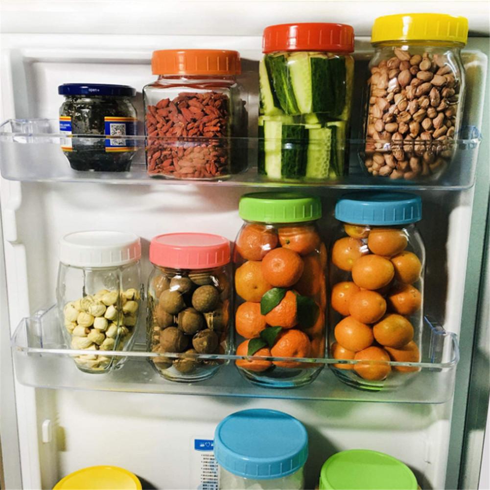 Tapa de tarro de plástico de 10 Uds con anillo de sellado de silicona y tapa de botella de almacenamiento de Color tapa de botella con boca Regular herramienta de cocina