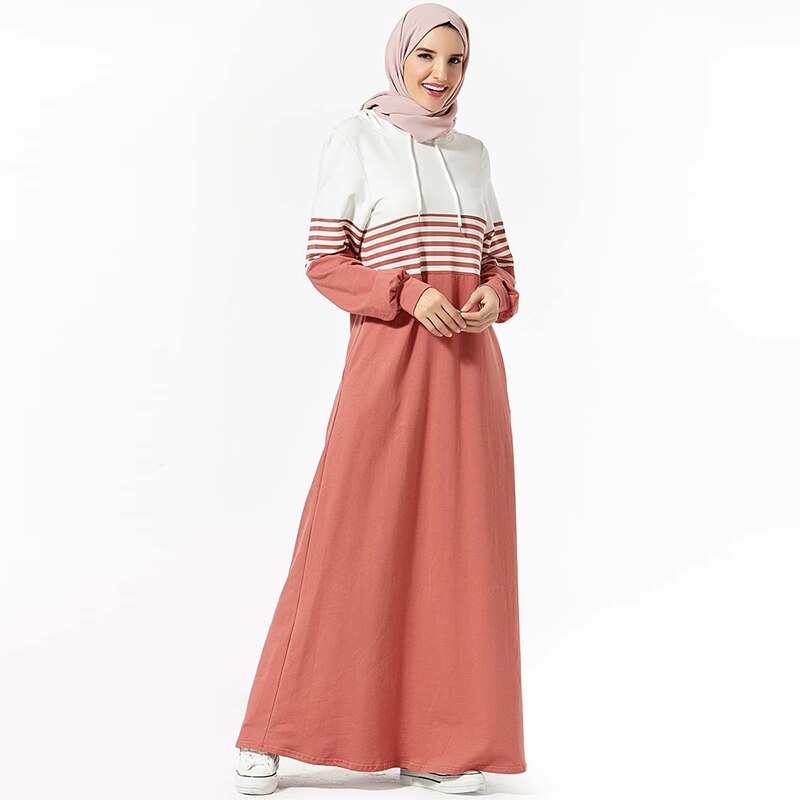 Robe musulmane moyen-orient arabe femmes sweat à capuche islamique turquie rayé poche Patchwork tenue décontractée Style dubaï
