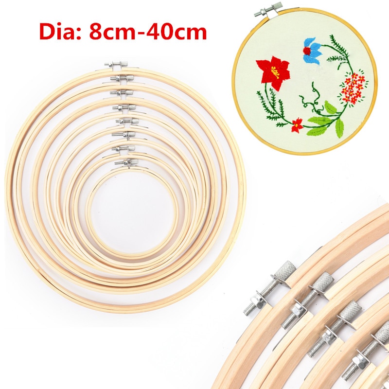 Bambus træ broderi ring ringe broderi hoop ramme sæt til gør-det-selv-korssting nåle håndværksværktøj dia 8cm-40cm