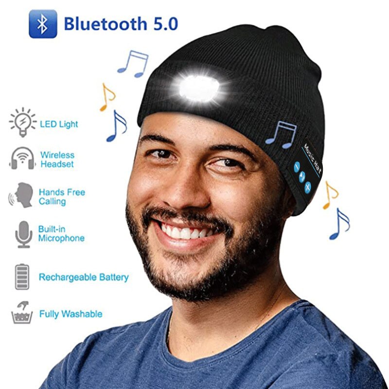 5.0 Bluetooth Gebreide Muts Outdoor Night Running Night Vissen Led Lamp Verlichting Bluetooth Cap Jongen Meisje Bluetooth Kleine Hoed