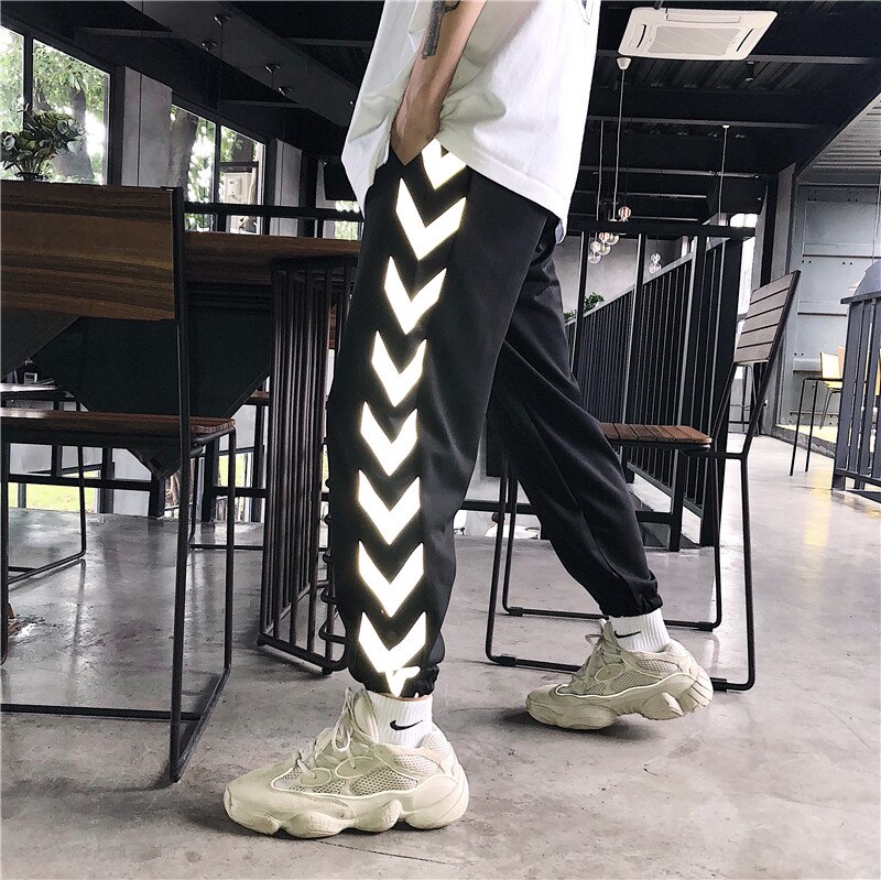 Hip hop dans kostume reflekterende bukser mænd/kvinder sport jogger street dance tøj bukser piger jazz hiphop bukser 2222: Sort bukser / L