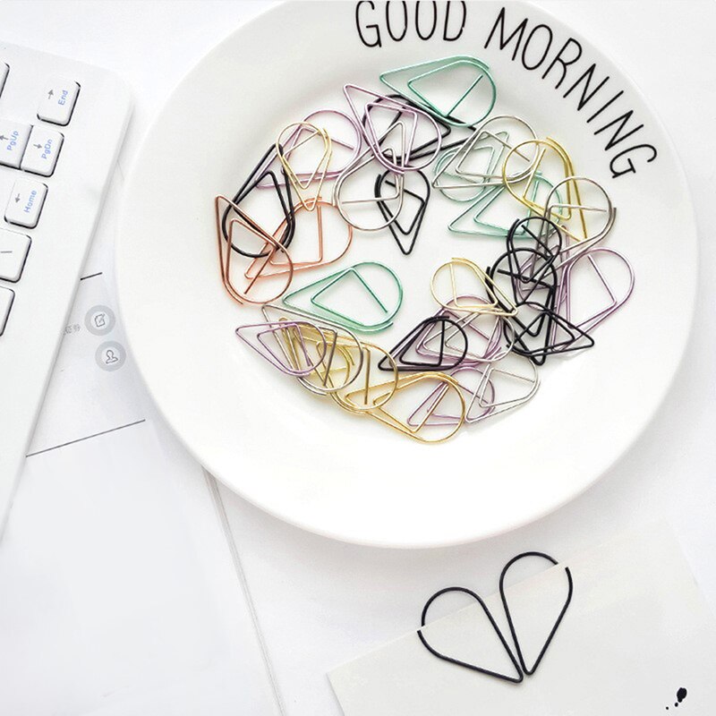 Lot de 30 trombones en métal en forme de feuille de couleur or et argent, kawaii, mignon, marque-page, papeterie scolaire et de bureau