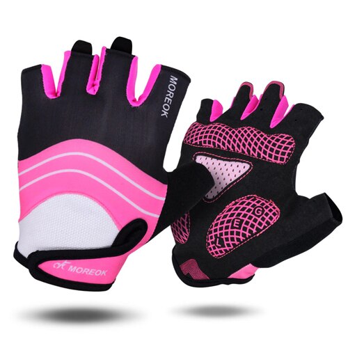 Cyclisme demi doigt gants hommes femmes rose vtt vélo gants Sport Fitness vélo antichoc Gym gants été: Rose / M