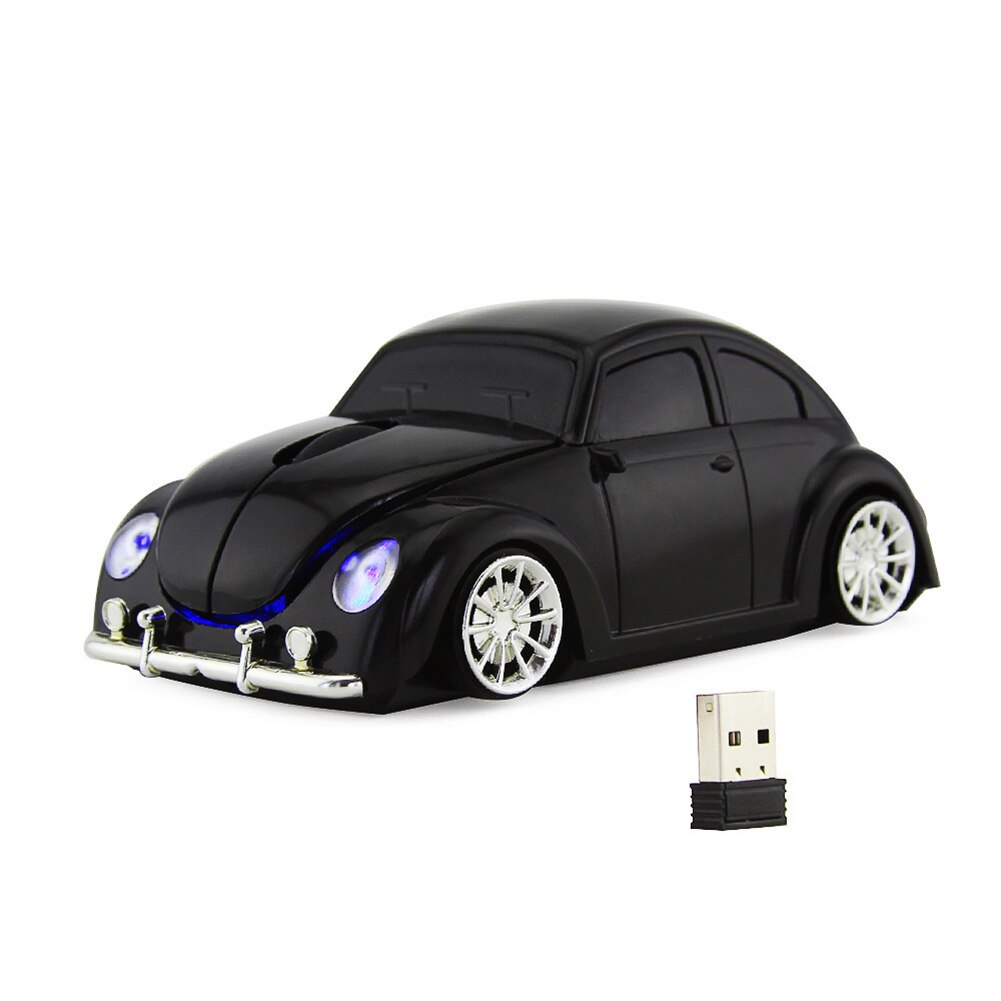 Coccinelle – souris de jeu ergonomique en forme de voiture, sans fil, 2.4GHz, avec récepteur, pour PC, ordinateur portable, pour garçons: Black