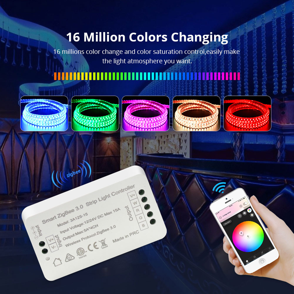 Benexmart Tuya Zigbee 3.0 Smart LED Strip Light Controller RGB CCT Driver RGBW LED Dimmer 12V Alexa Google Home SmartThings