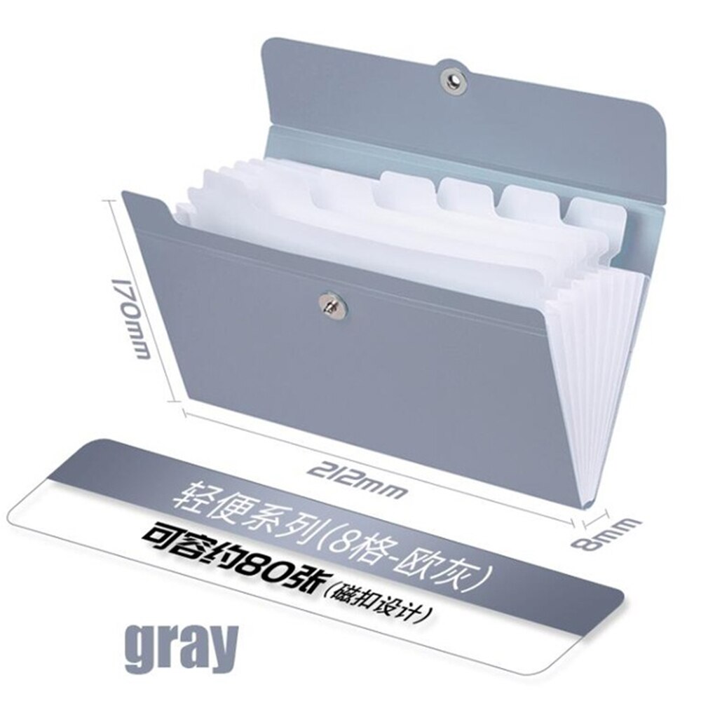 8 pockets A5 File Folder Multi-function Binder Organ Bag Ticket Folder Filing Clip Document Clip Office Supplies Ticket Storage: grey