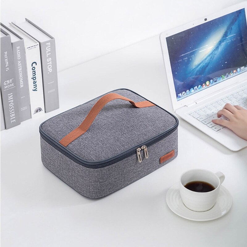 Insulated Lunch Box Bag with Handle Double Zipper Portable Mini Cooler Square Flat Style Thermal Meal Tote Carrier