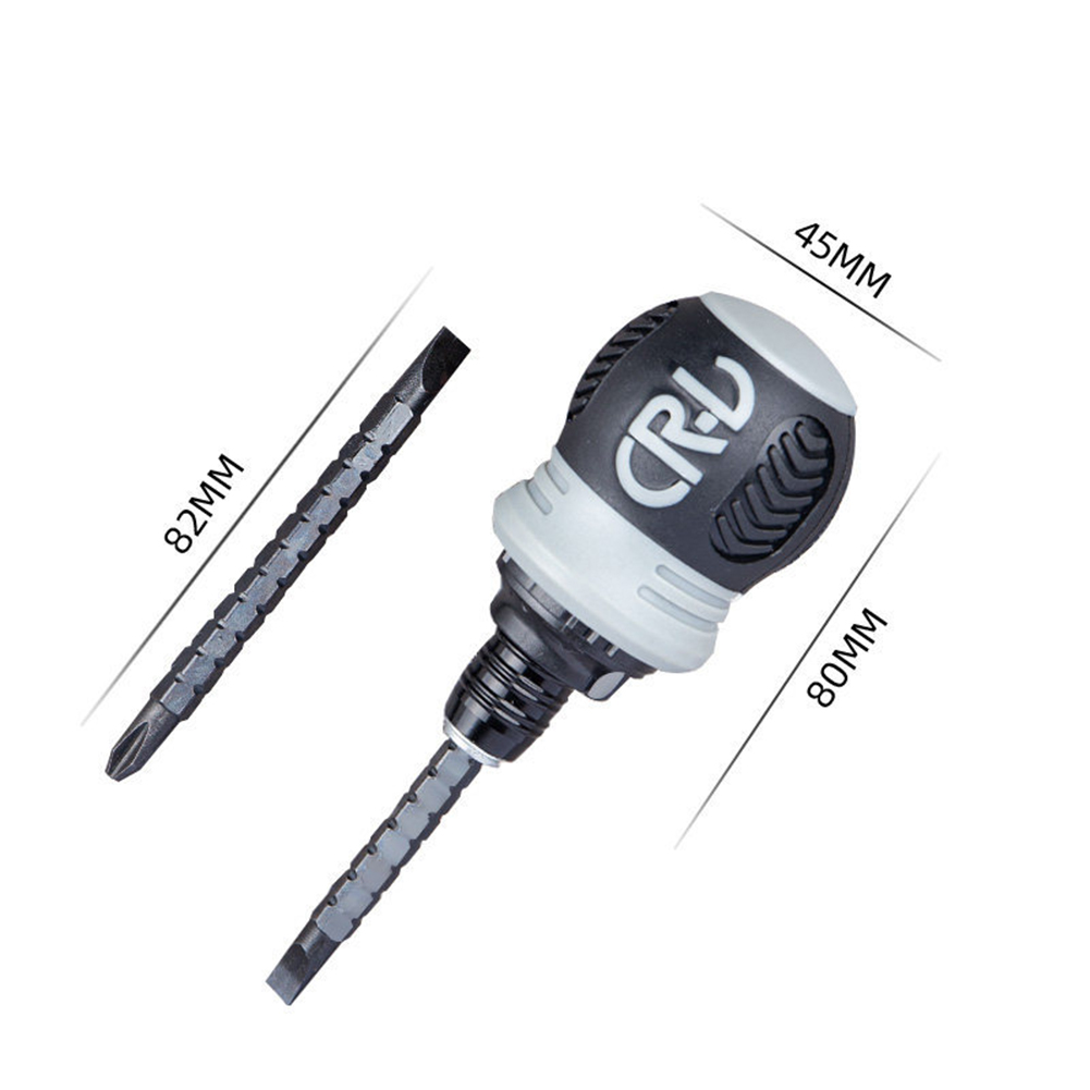 Dual Purpose Slotted/Phillips Screwdriver Cross Word Ratchet Steel Retractable Slotted/Phillips Screwdriver: Grey