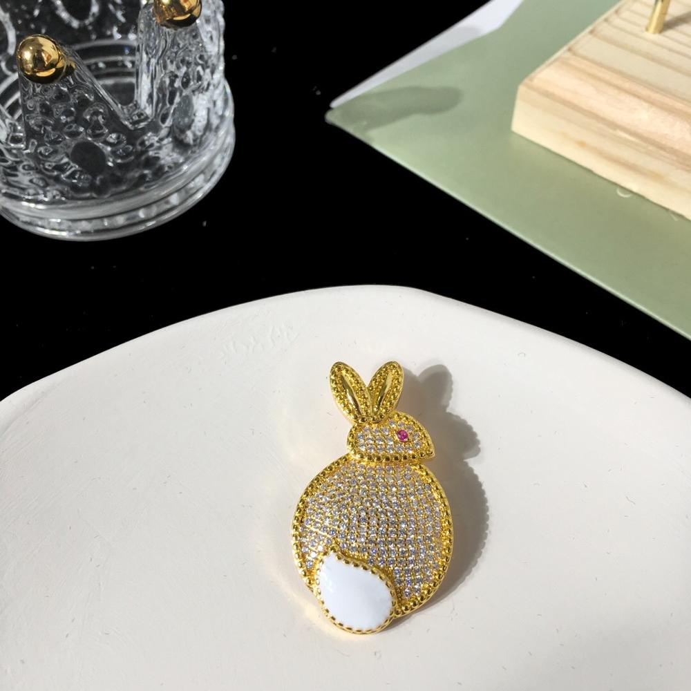 Qualidade superior marca de luxo puro 925 jóias de prata ouro animais pássaro leão coelho ouriço cão gato esquilo coruja broches pedra preciosa: Rabbit