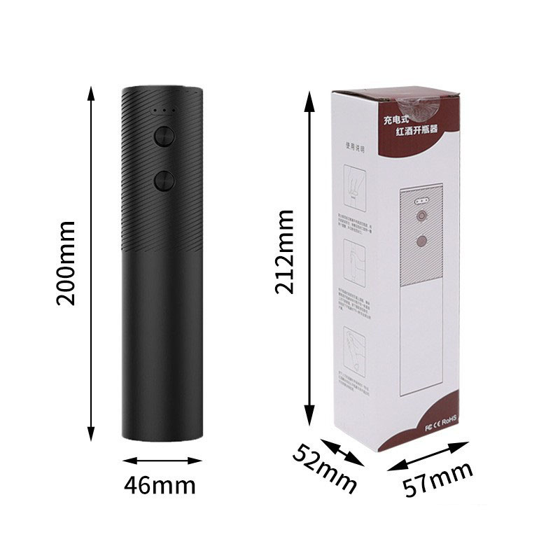 Abridor de botellas de vino automático, sacacorchos de vino eléctrico recargable por USB, herramientas de vino con botón de un clic, productos de cocina y Bar: Negro