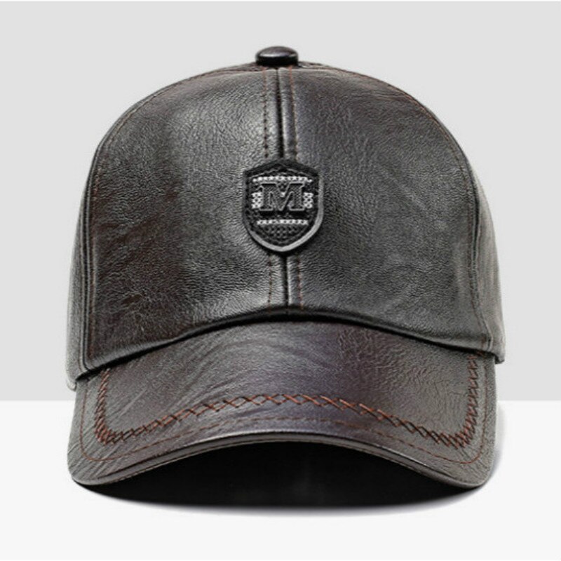 PU Snapback Hat Cap Men Male Baseball Cap Hip Hop Faux Leather Vintage Trucker Hat For Old Men Casual Winter Bones: dark coffee