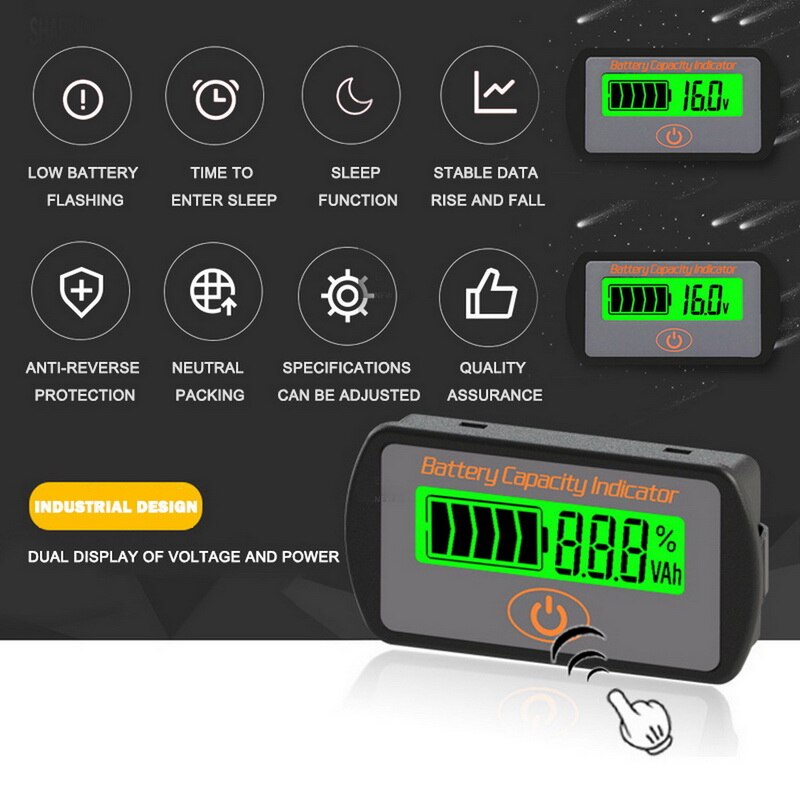 Battery Monitor Capacity Indicator Lead-Acid Lithium Battery Voltmeter LCD Digital Display DC Voltmeter