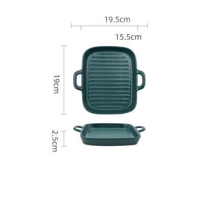 Nordic Ceramic Plate Rectangular Ceramic Plate with Handle Matte Satin Chassis Oven Baking Pan Western Roasted Wing Pan: green sqaure