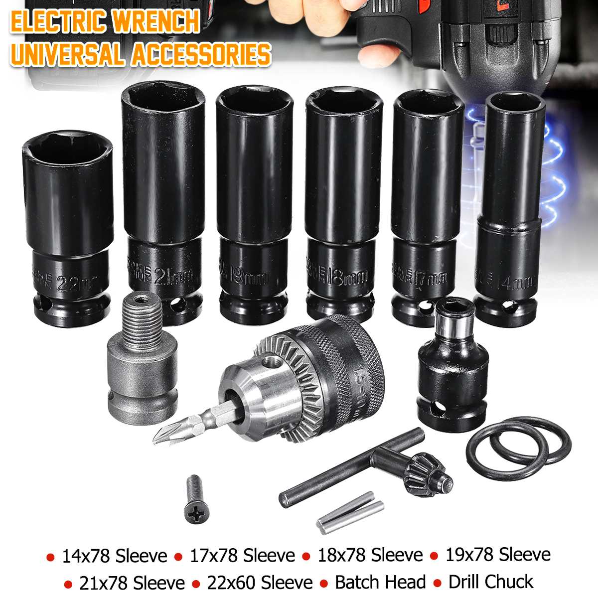 16 in 1 Electric Impact Wrench Hexs Socket Head Set Kit Drill Chuck Drive Adapter Converter Hex Bit Sleeve Hand Tools Set Repair
