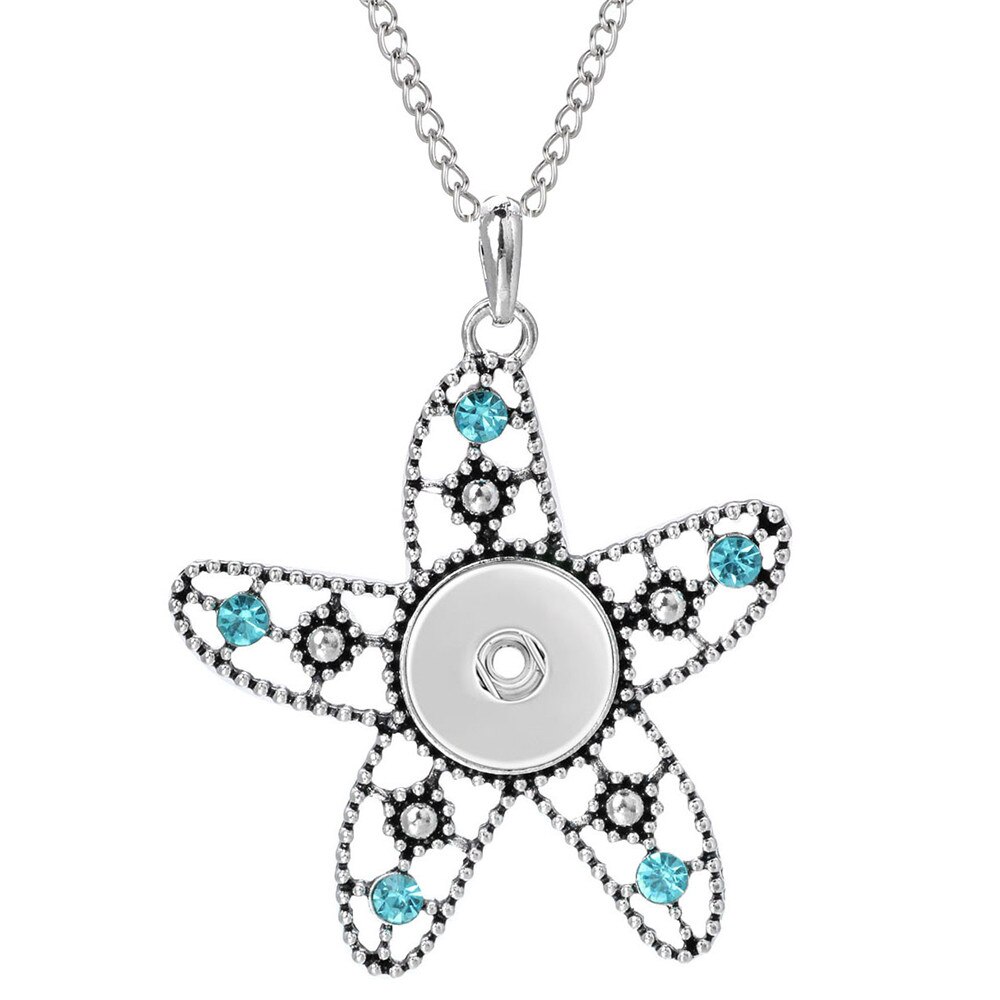 Mais novo snap jóias colares de cristal strass flor estrela do mar 18mm snap button colar para as mulheres snap pingente colar presente